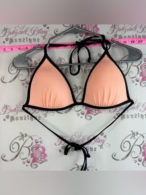 H&M halter orange neon Peach Triangle Bikini Top with Black Trim - Women Swim